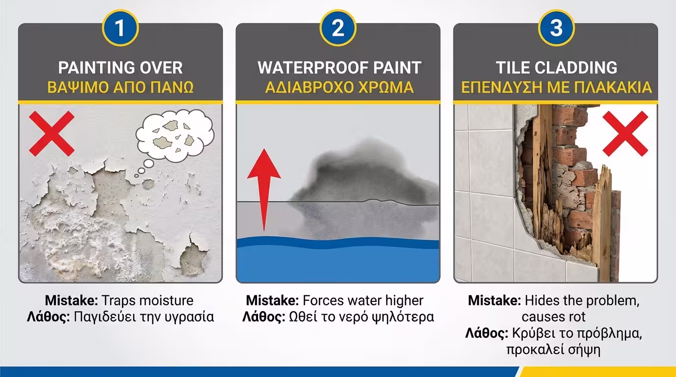Τρία λάθη: βάψιμο, αδιάβροχο χρώμα, επένδυση πλακιδίων