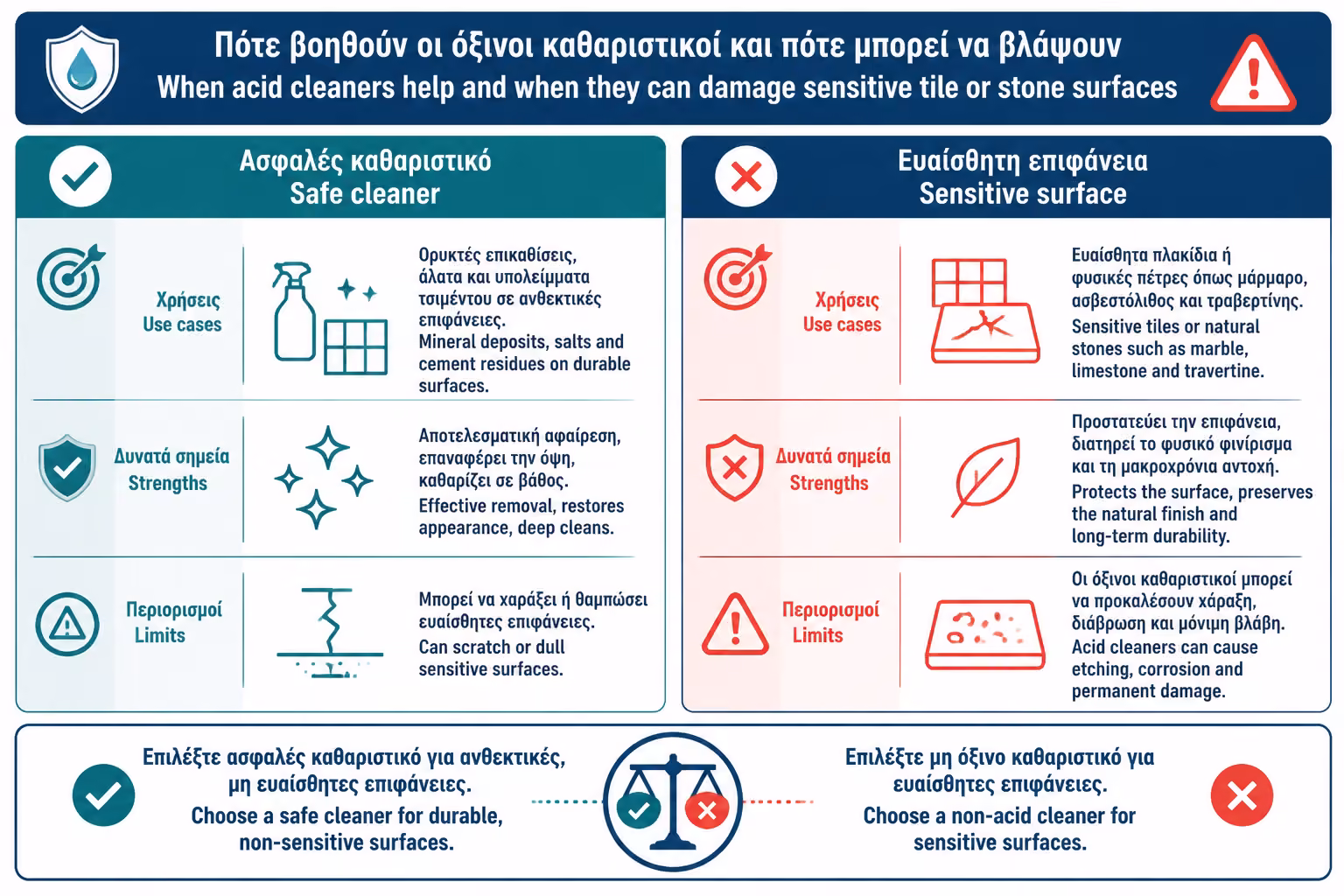 Εικονογράφηση για 6. Όξινα καθαριστικά: χρήσιμα αλλά επικίνδυνα σε λάθος επιφάνεια