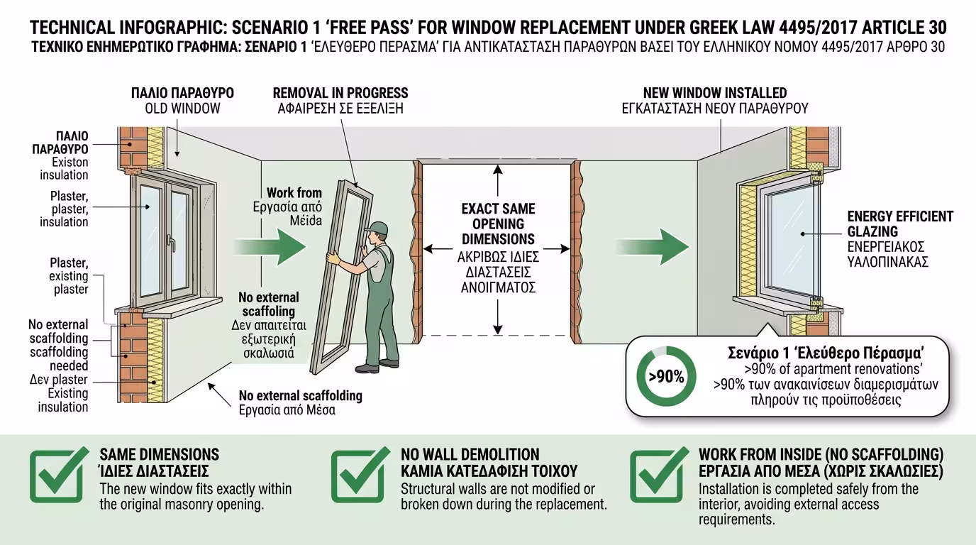 Ελεύθερο πάσο - αντικατάσταση κουφωμάτων στις ίδιες διαστάσεις χωρίς άδεια