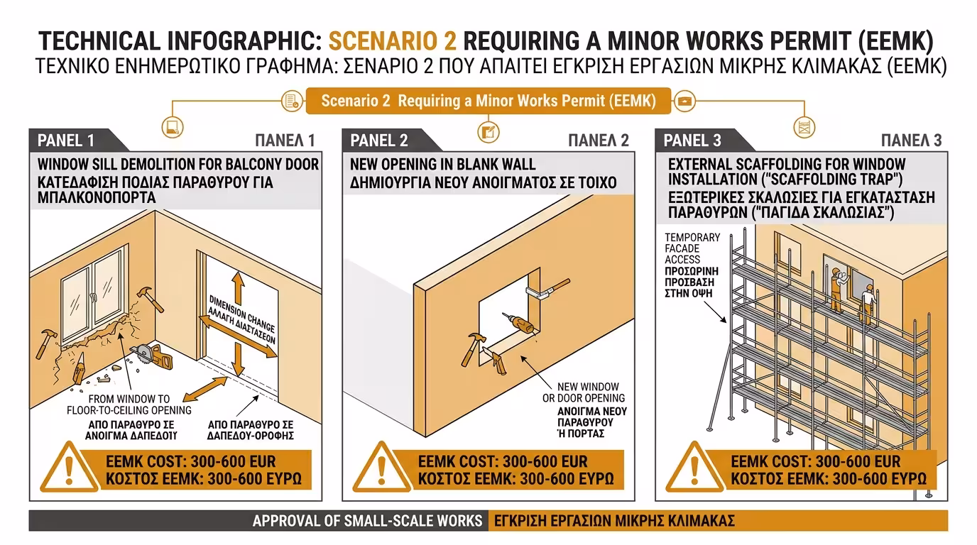 Άδεια μικρής κλίμακας ΕΕΜΚ - σκαλωσιά, αλλαγή ανοίγματος