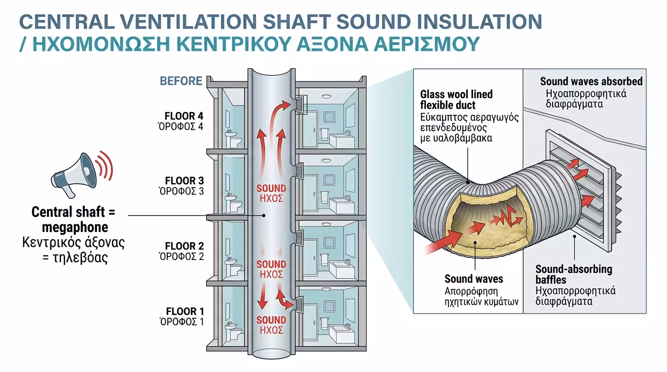 Κεντρικός σωλήνας εξαερισμού: ο ήχος ταξιδεύει κάθετα σε όλους τους ορόφους