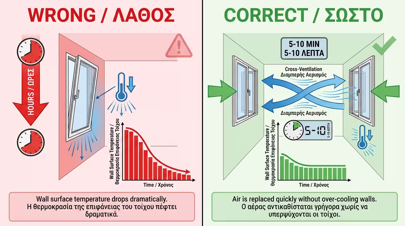 Cross-ventilation (ρεύμα αέρα) vs ανάκλιση