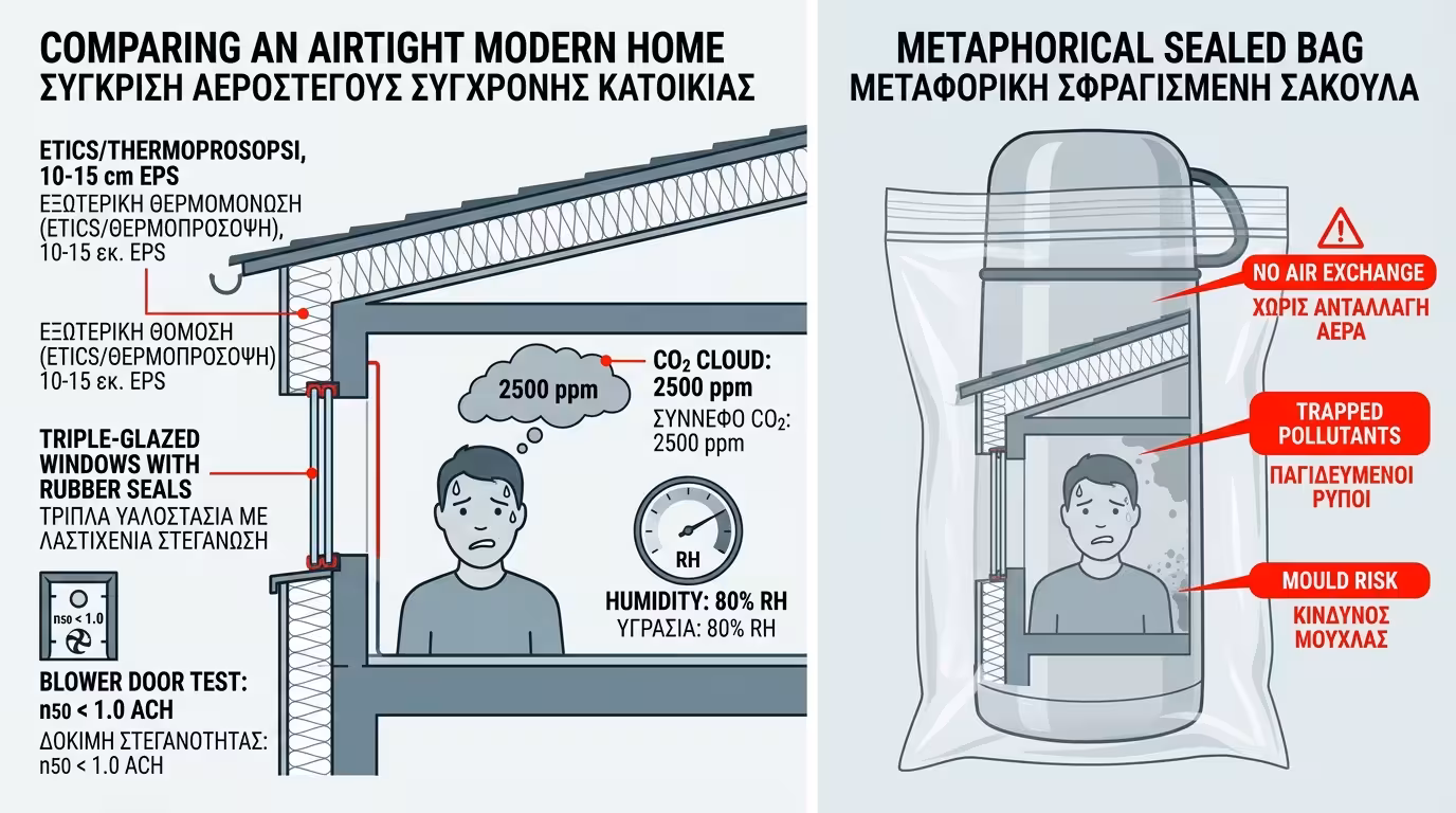 Αεροστεγανό σπίτι - θερμός, ΚΕΝΑΚ, πλαστική σακούλα χωρίς αερισμό