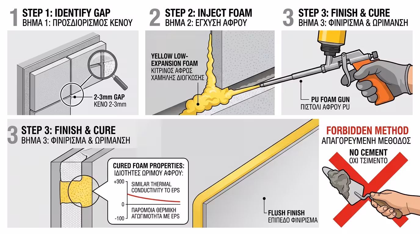Αφρός πολυουρεθάνης χαμηλής διόγκωσης - σφράγισμα κενών