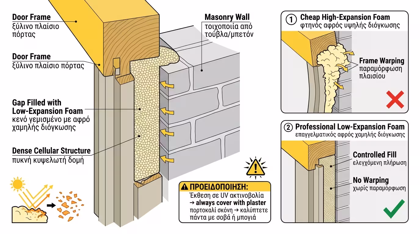 Αφρός πολυουρεθάνης χαμηλής διόγκωσης - γεμίζει κενά γύρω από κάσες