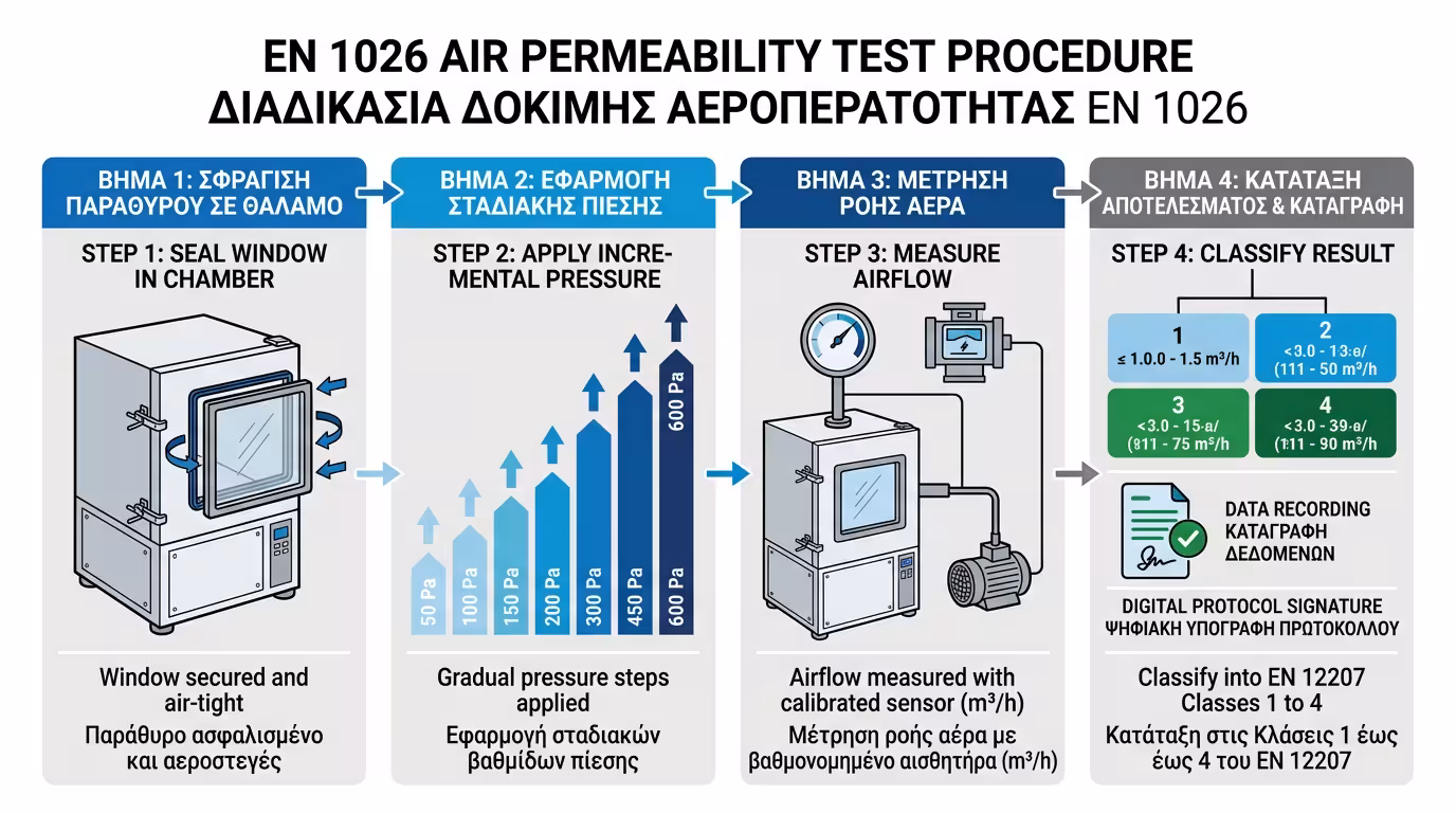 Μέτρηση αεροστεγανότητας - μανόμετρο και αισθητήρας ροής αέρα