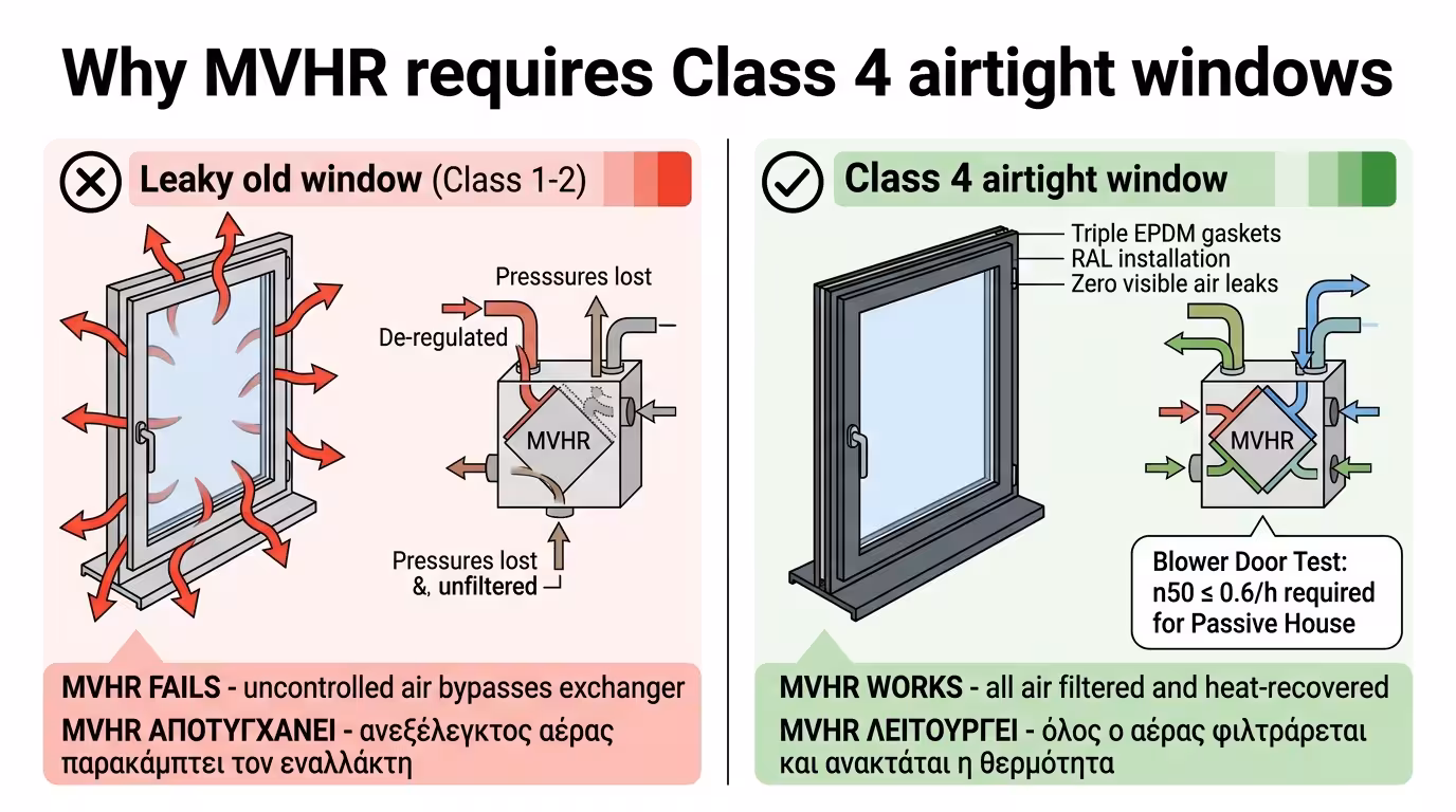 Κούφωμα Κλάσης 4 αεροστεγανότητας - έτοιμο για σύστημα MVHR