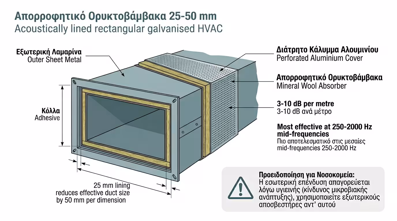 Ακουστική επένδυση εσωτερικά αεραγωγού - ηχοαπορροφητική βάτικη