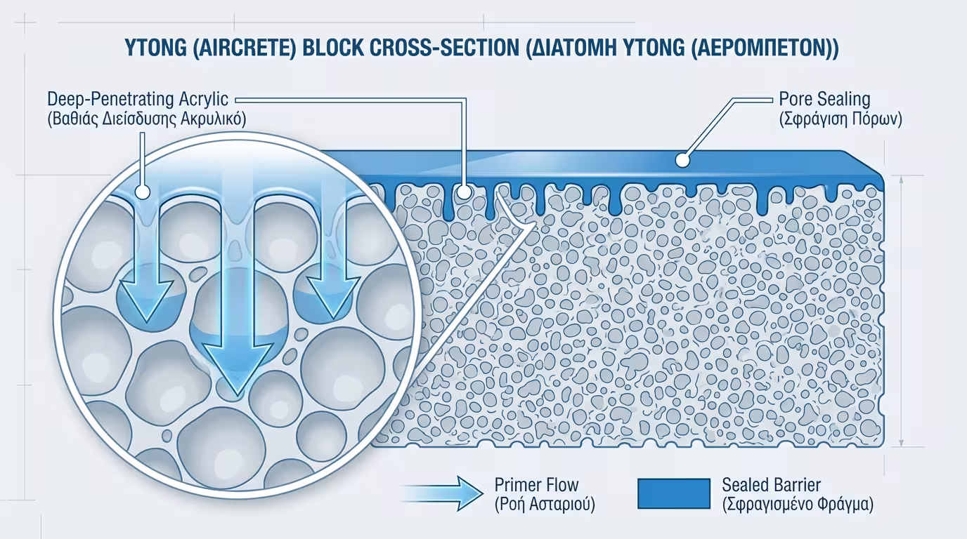 Ακρυλικό αστάρι βαθιάς διείσδυσης σε πορώδες Ytong