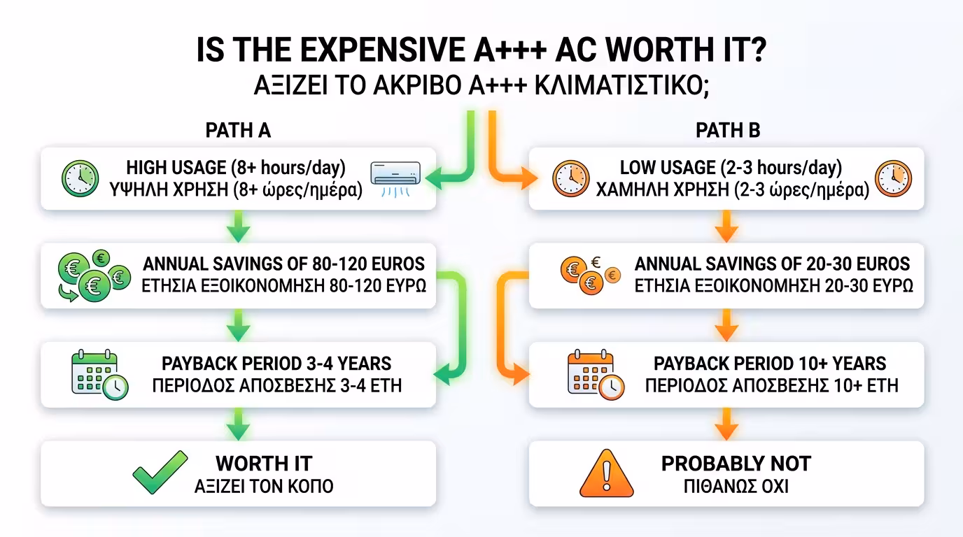 Σύγκριση κόστους κλιματιστικού 450€ vs 850€ - απόσβεση και χρήση