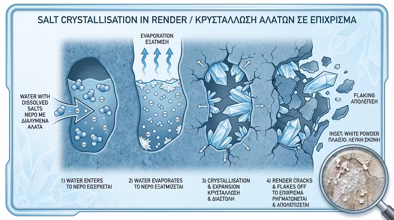 Κρυσταλλοποίηση αλάτων μέσα στους πόρους σοβά