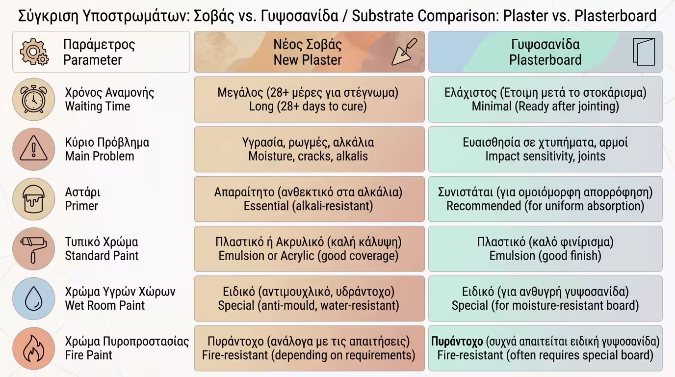 Infographic: Πίνακας σύγκρισης σοβά και γυψοσανίδας
