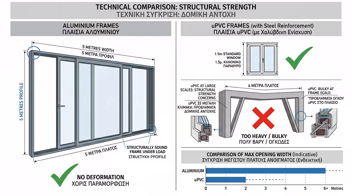Αλουμίνιο vs PVC - στατική επάρκεια σε μεγάλα ανοίγματα