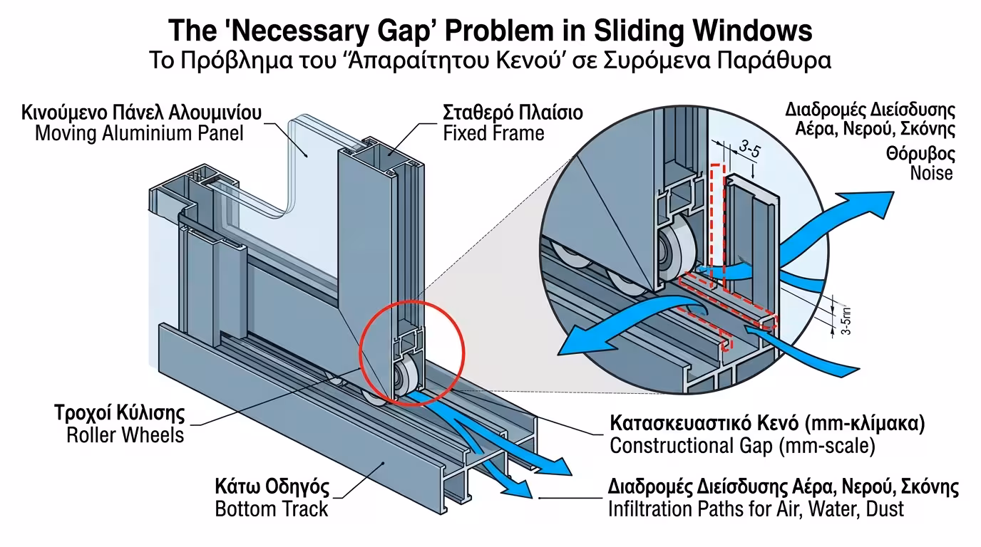 Κενό μεταξύ φύλλου και οδηγού - αναγκαίο για κύλιση, πρόβλημα μόνωσης