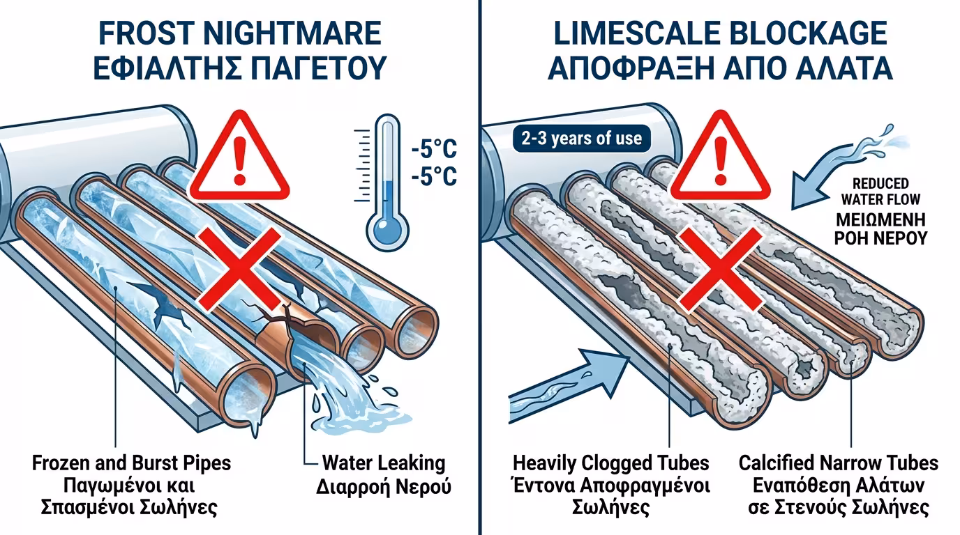 Ανοιχτό κύκλωμα - παγετός, σκασμένες σωληνώσεις
