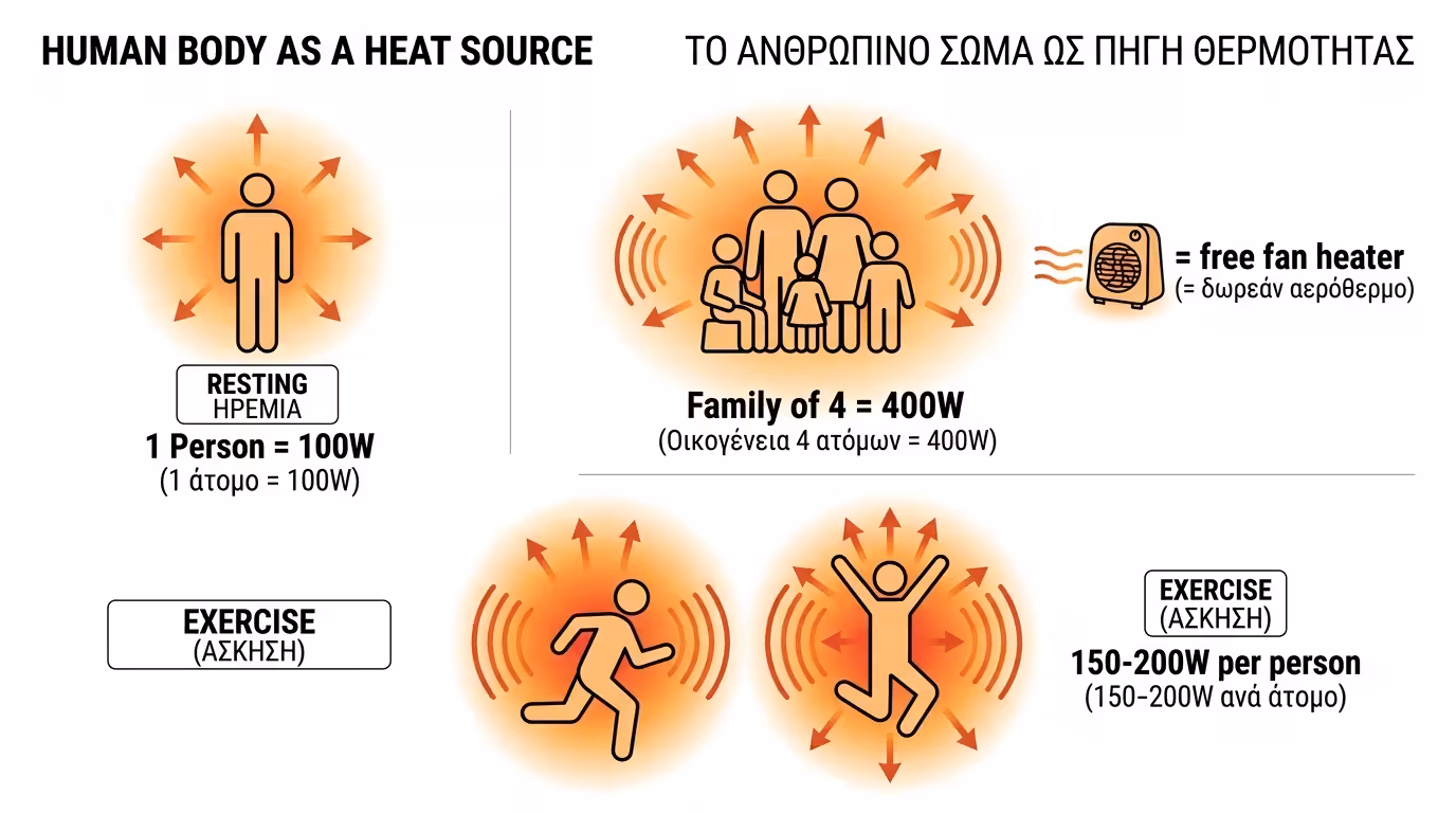 Τετραμελής οικογένεια - 4×100W = 400W δωρεάν θέρμανση