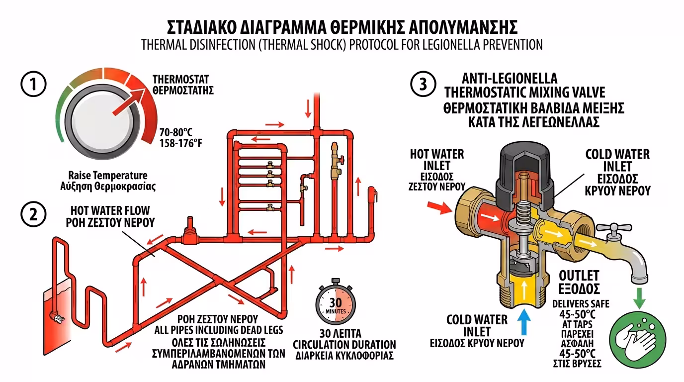 Θερμική απολύμανση 70°C - αντιλεγιονελαϊκή βαλβίδα