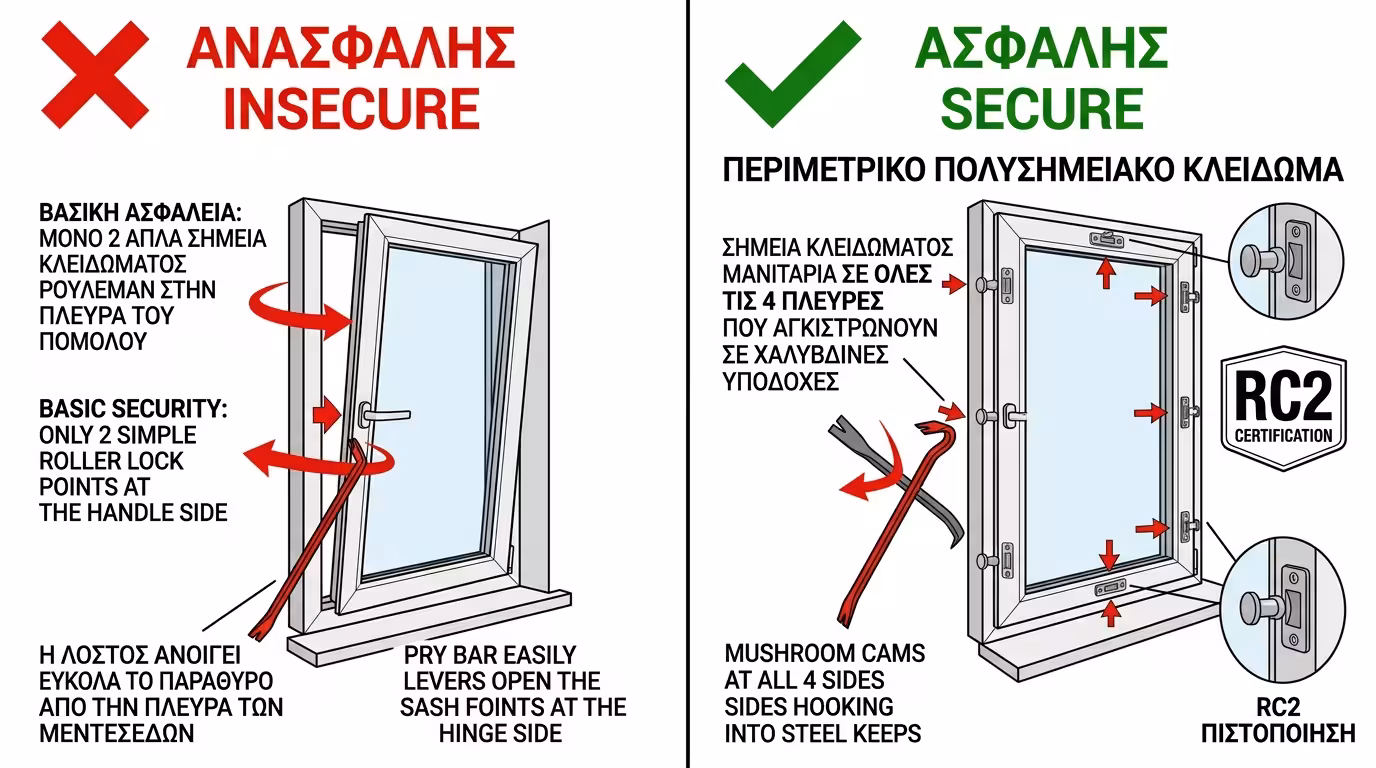 Αντιδιαρρηκτική προστασία με περιμετρικό μηχανισμό - μανιτάρια σε όλη την περίμετρο