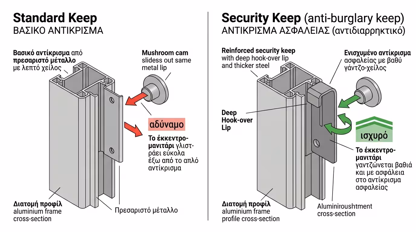 Αντίκρισμα ασφαλείας security keep - φωλιά με χείλος σε κάσα κουφώματος