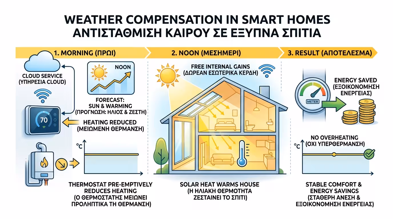Wi-Fi πρόγνωση - χαμηλώνει τη θέρμανση πριν βγει ο ήλιος