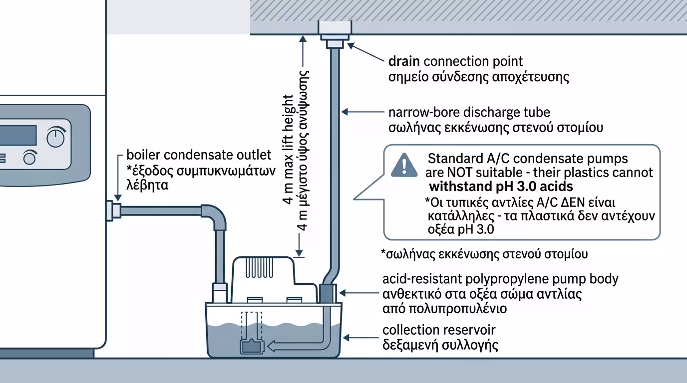 Αντλία συμπυκνωμάτων - υπόγειο, ανηφόρα