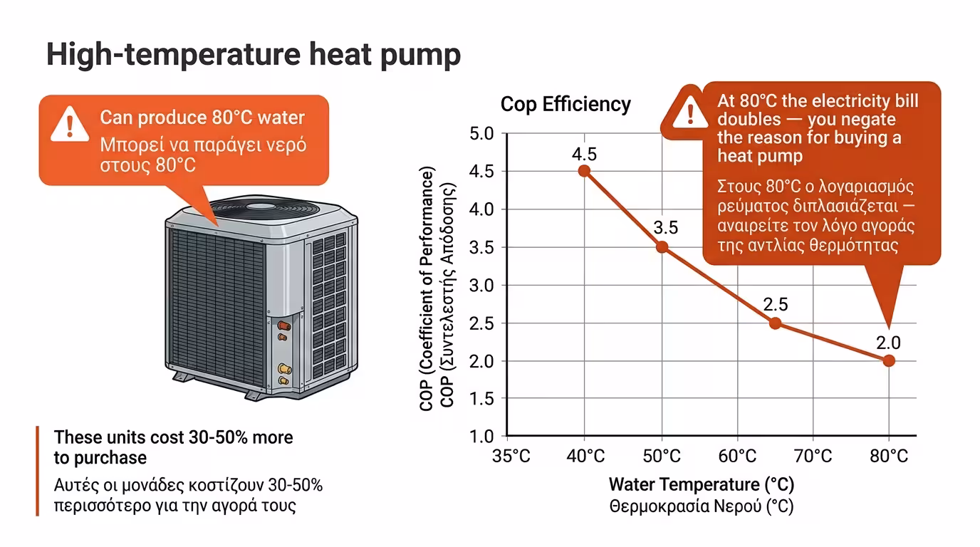 Αντλία Θερμότητας υψηλών θερμοκρασιών (R290) - βγάζει 80°C αλλά με πολύ χαμηλότερο COP