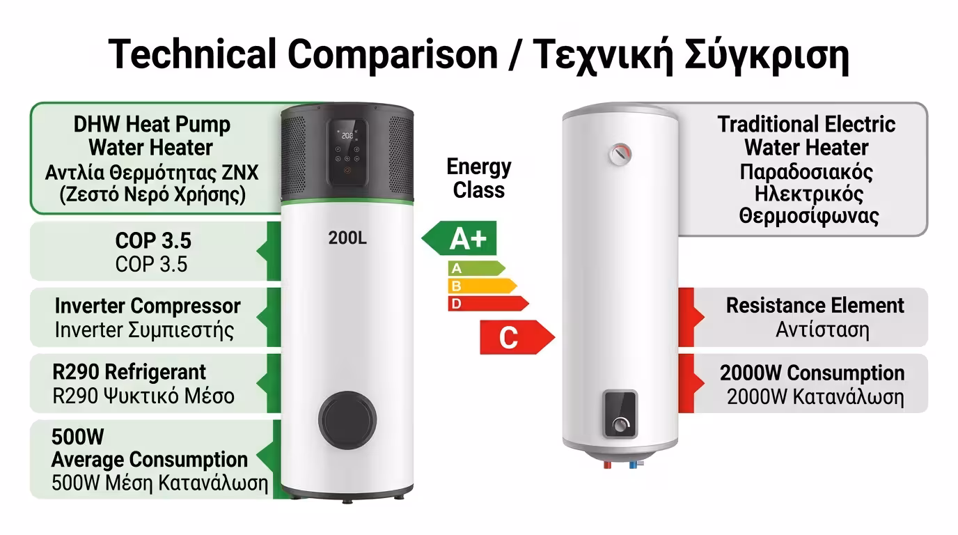 Αντλία θερμότητας ΖΝΧ - μπόιλερ Inverter εισαγωγή