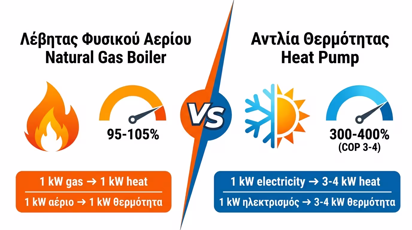 Αντλία θερμότητας vs λέβητας φυσικού αερίου - μάχη απόδοσης