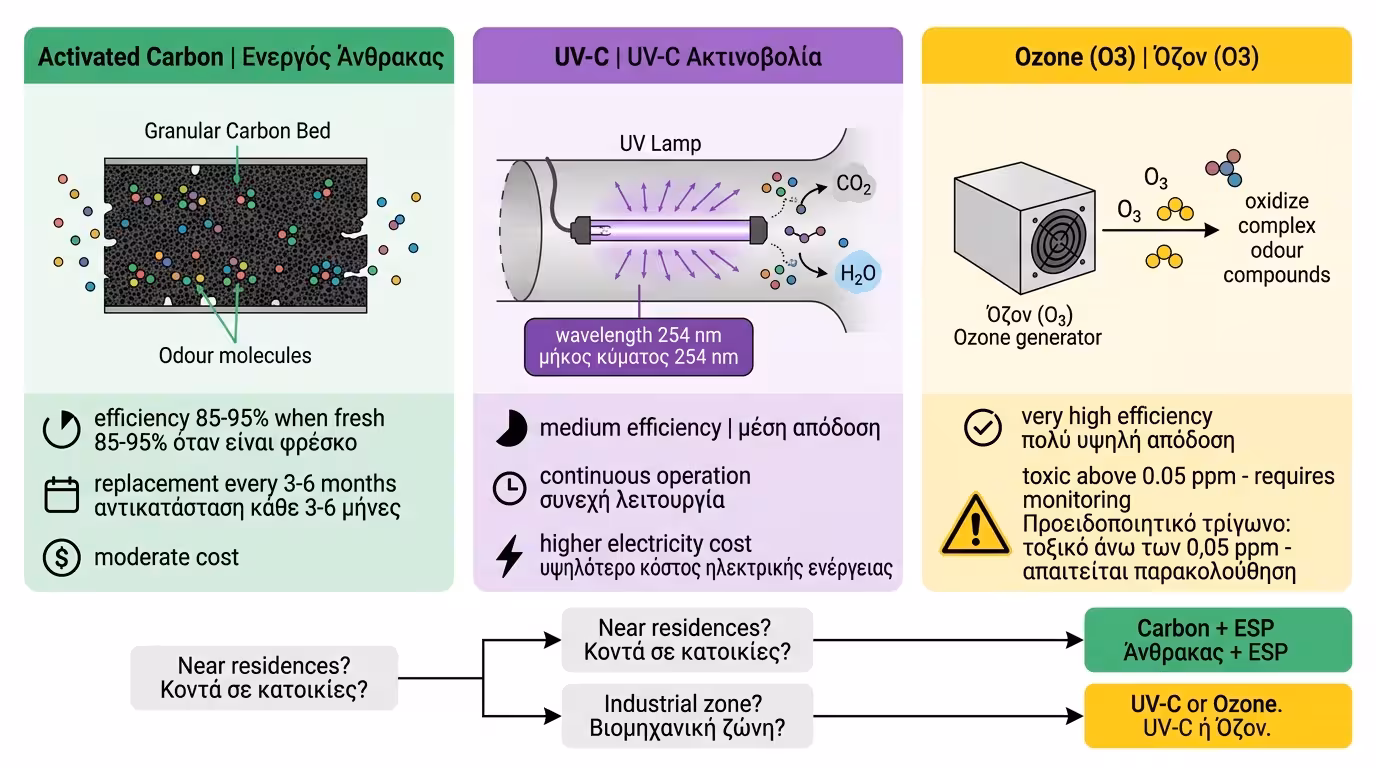 Απόσμηση ενεργός άνθρακας, όζοντο, UV-C - οσμές επαγγελματικής κουζίνας