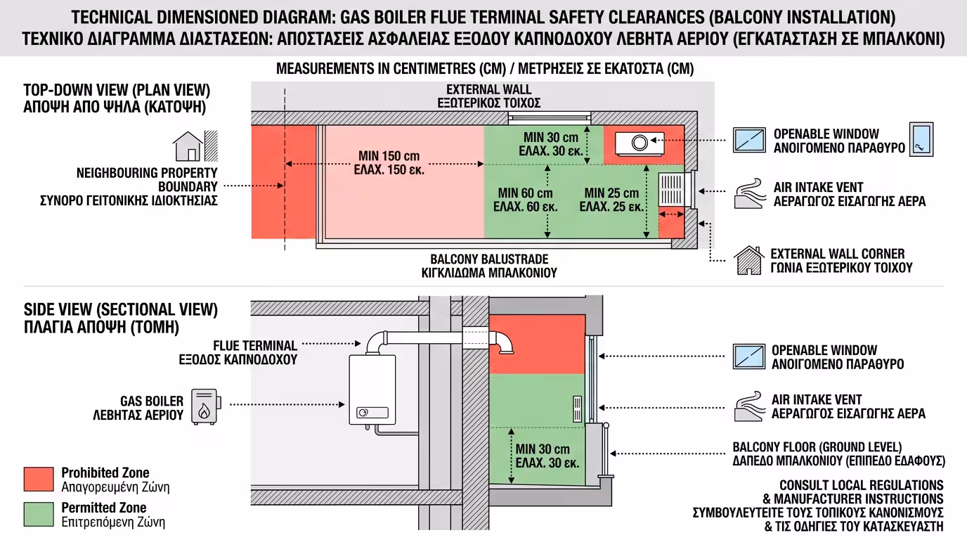 Αποστάσεις ασφαλείας από κουφώματα και καπνοδόχο