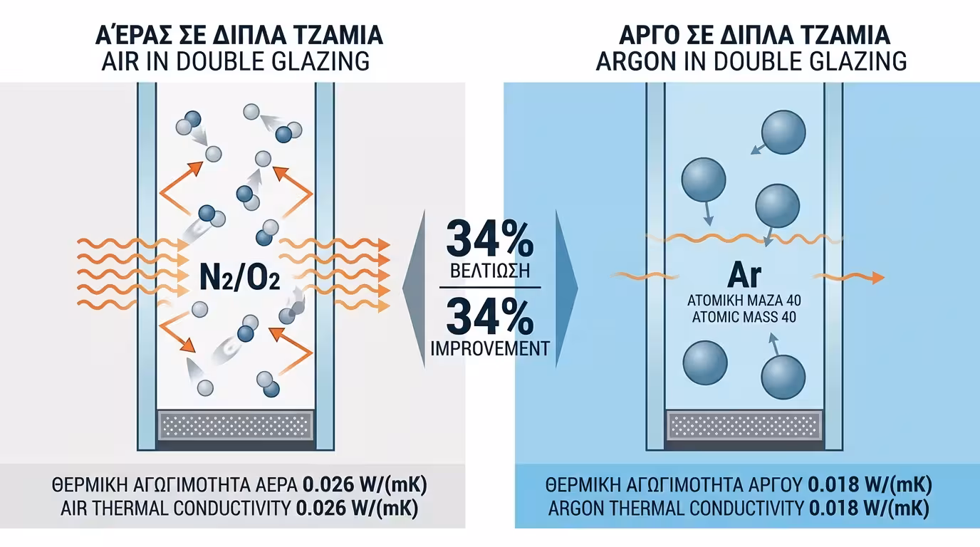 Πλήρωση Argon σε ενεργειακό υαλοπίνακα - βελτιωμένη θερμομόνωση