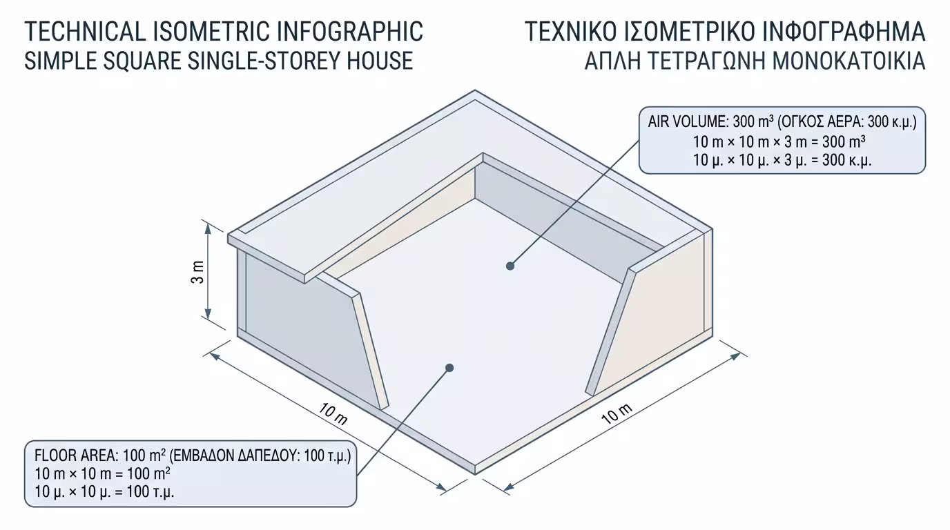 Σπίτι 10x10 - κάτοψη και τρισδιάστατο σχέδιο