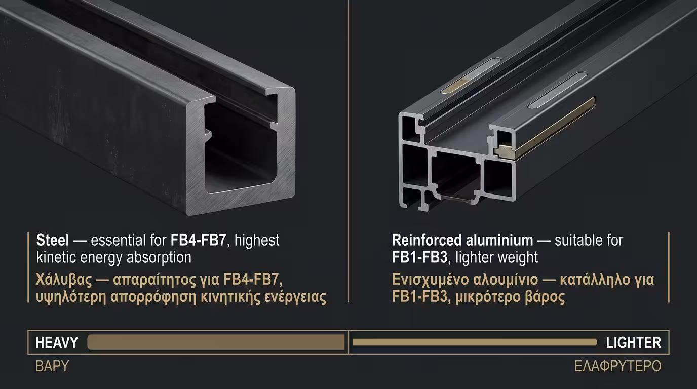 Βαρέος τύπου χάλυβας και ενισχυμένα κράματα αλουμινίου σε αντιβαλλιστικά πλαίσια