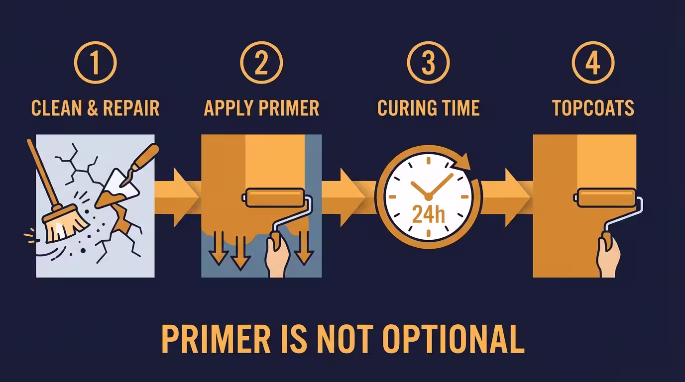 Four application steps: cleaning, stirring, application, drying time