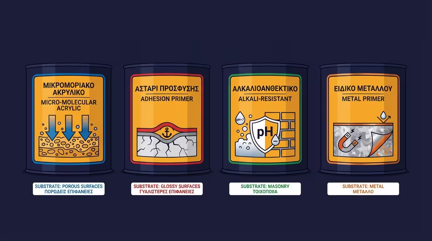 Τέσσερις τύποι ασταριών: μικρομοριακό, πρόσφυσης, αλκαλιοανθεκτικό, εποξειδικό