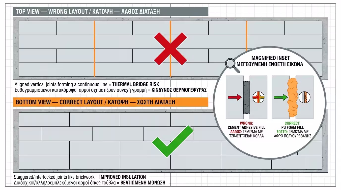 Σταυρωτή vs ευθυγραμμισμένη τοποθέτηση πλακών
