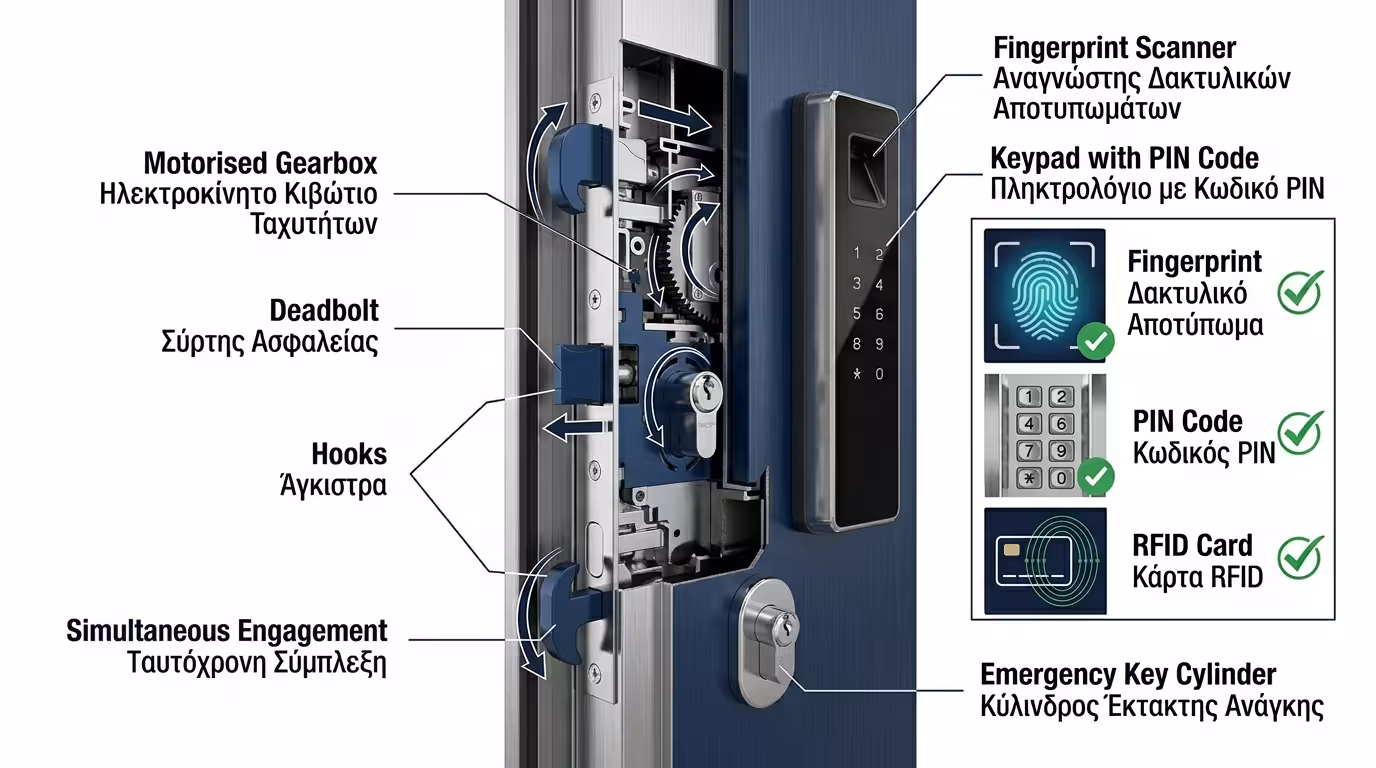 Motor lock - αυτόματο κλείδωμα εξώπορτας αλουμινίου