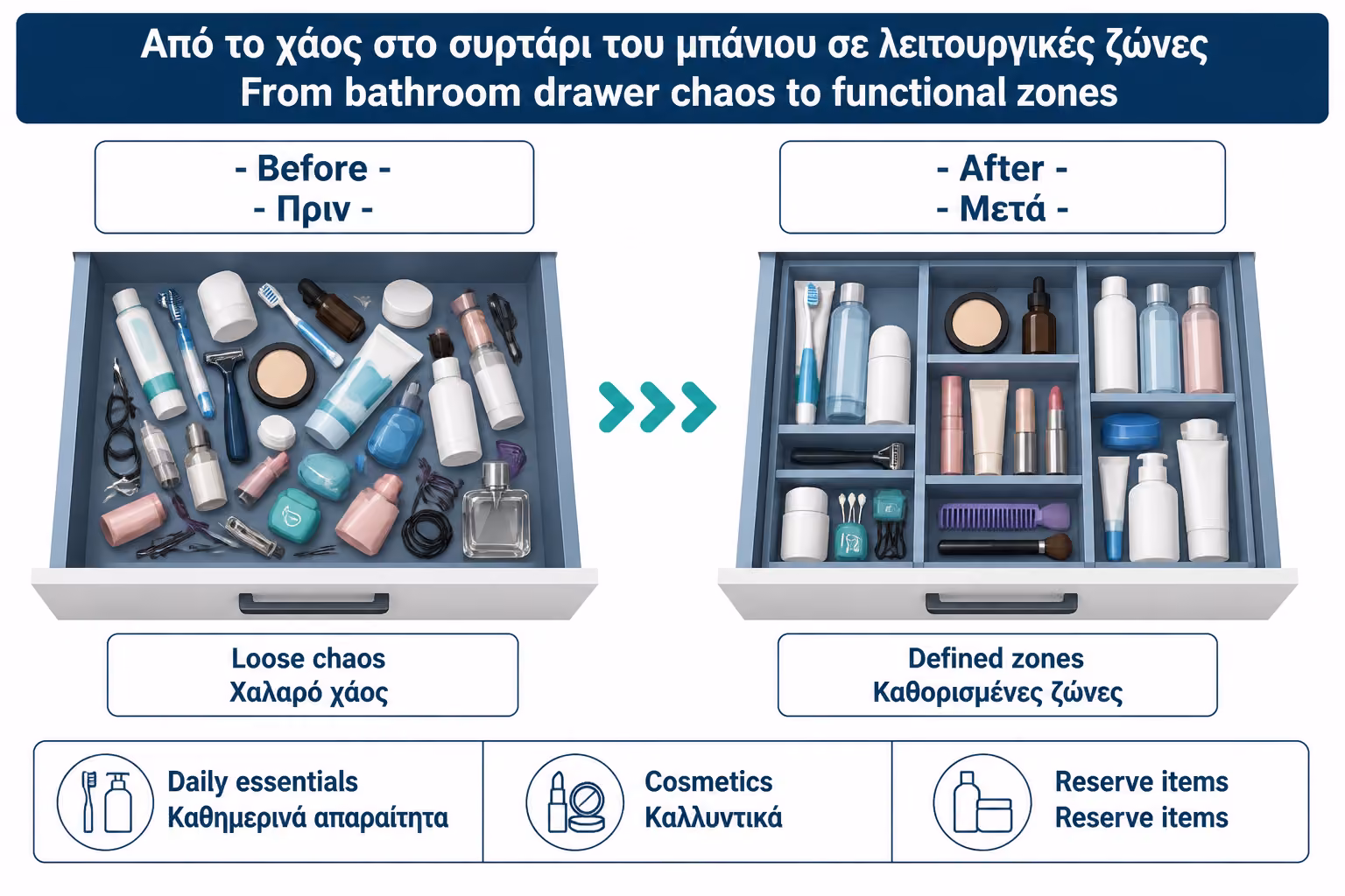 Εικονογράφηση για 1. Γιατί τα συρτάρια του μπάνιου γίνονται γρήγορα χάος