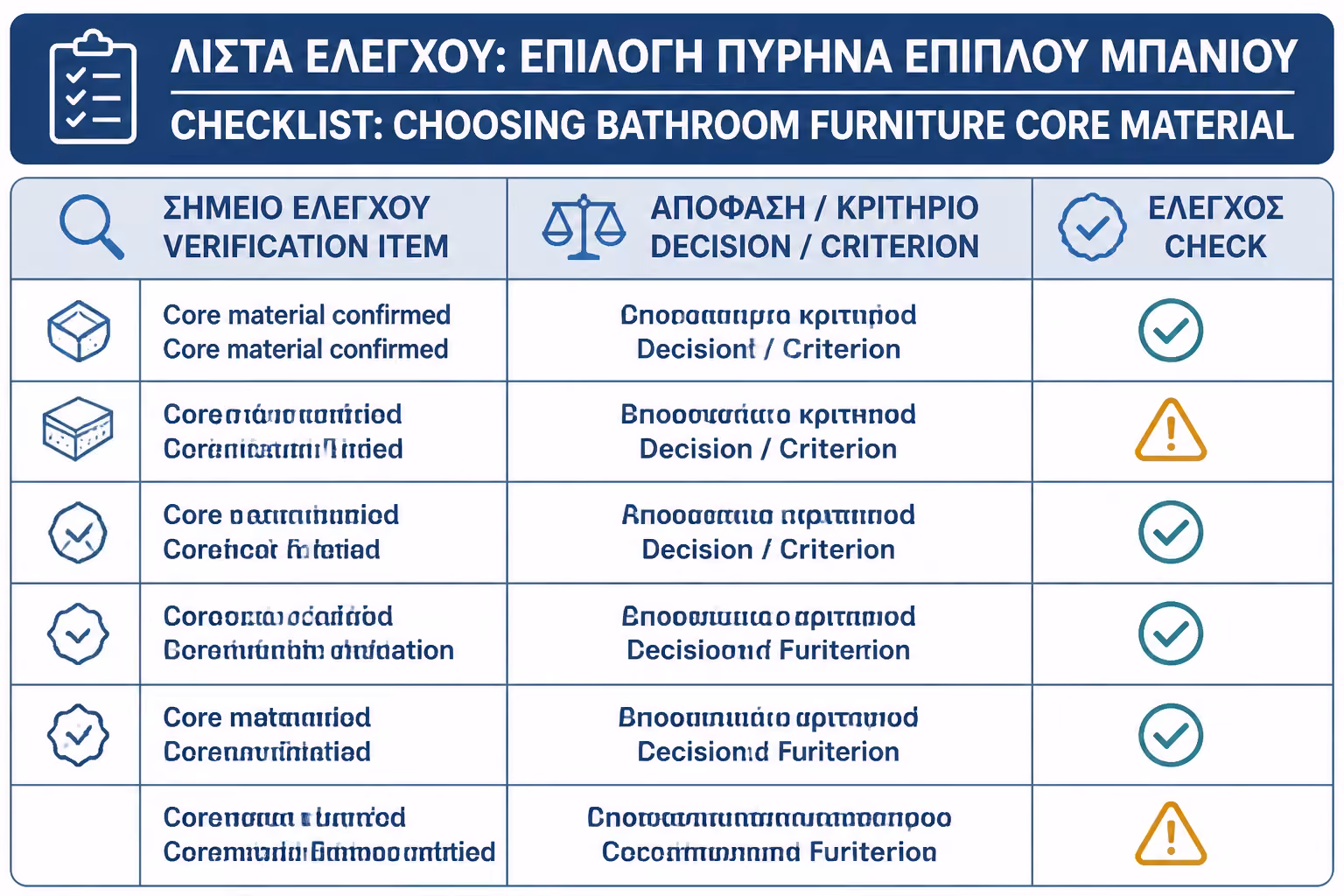 Εικονογράφηση για 18. Πρακτικό checklist πριν επιλέξετε υλικό επίπλου μπάνιου