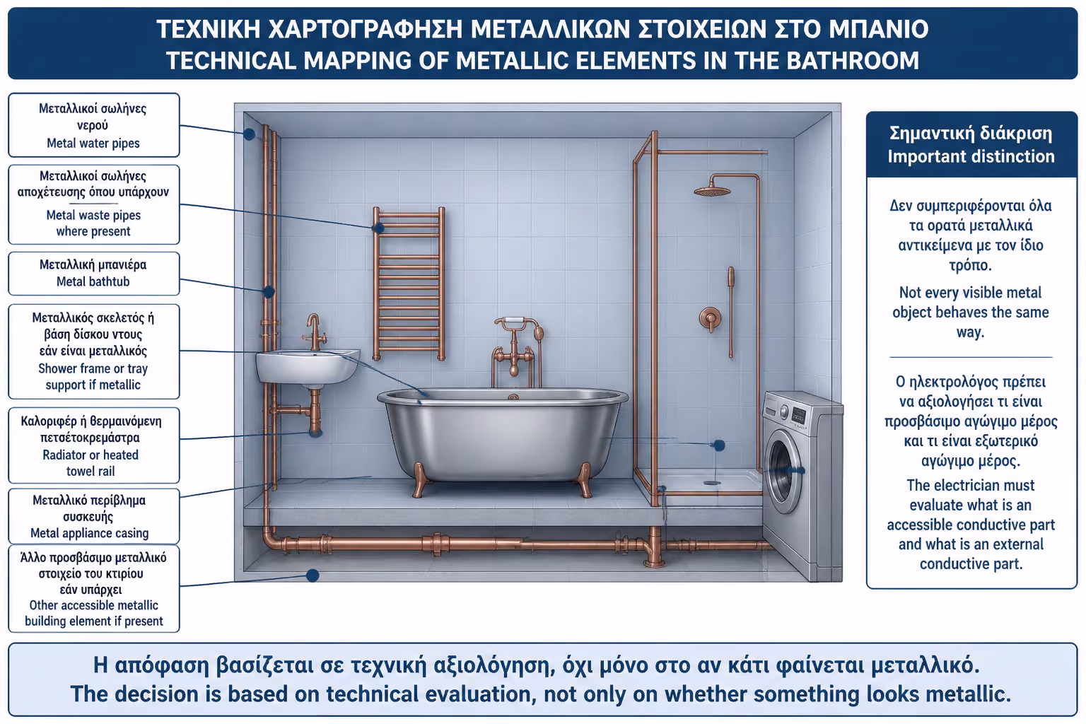 Εικονογράφηση για 4. Ποια μεταλλικά μέρη μπορεί να χρειάζονται ισοδυναμική σύνδεση