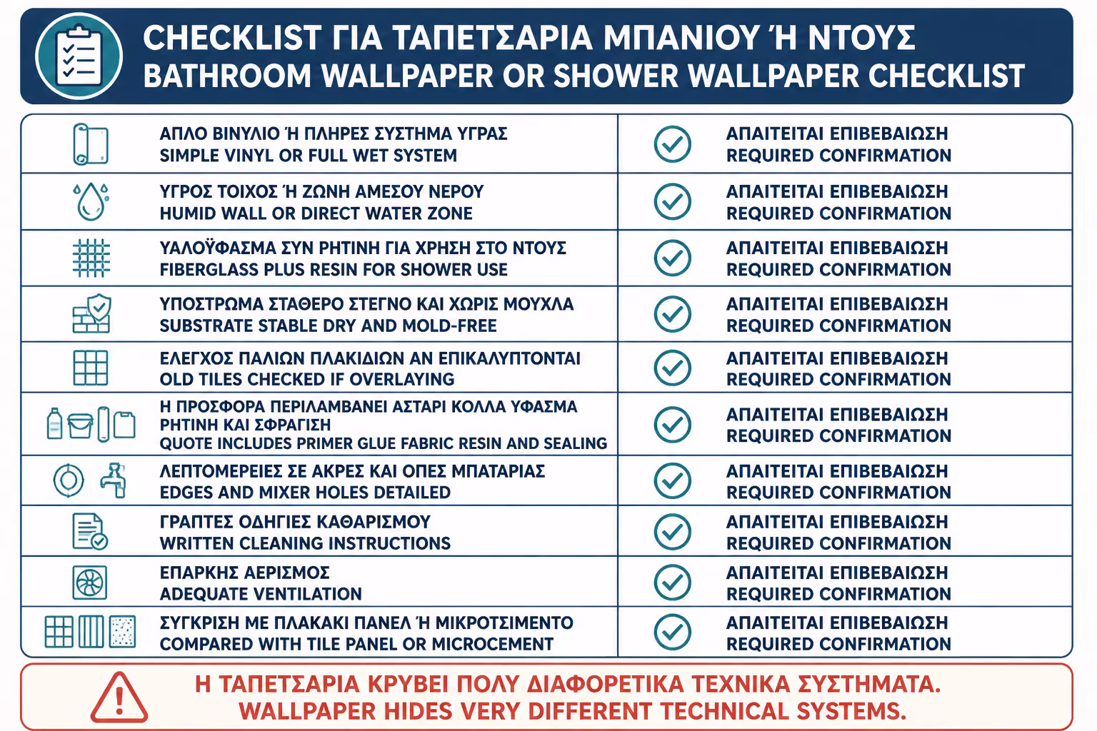 Εικονογράφηση για 19. Checklist πριν βάλετε ταπετσαρία στο μπάνιο ή στο ντους