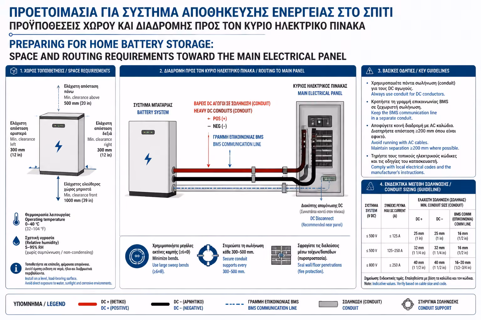 Χοντρές DC οδεύσεις και ξεχωριστή γραμμή επικοινωνίας BMS