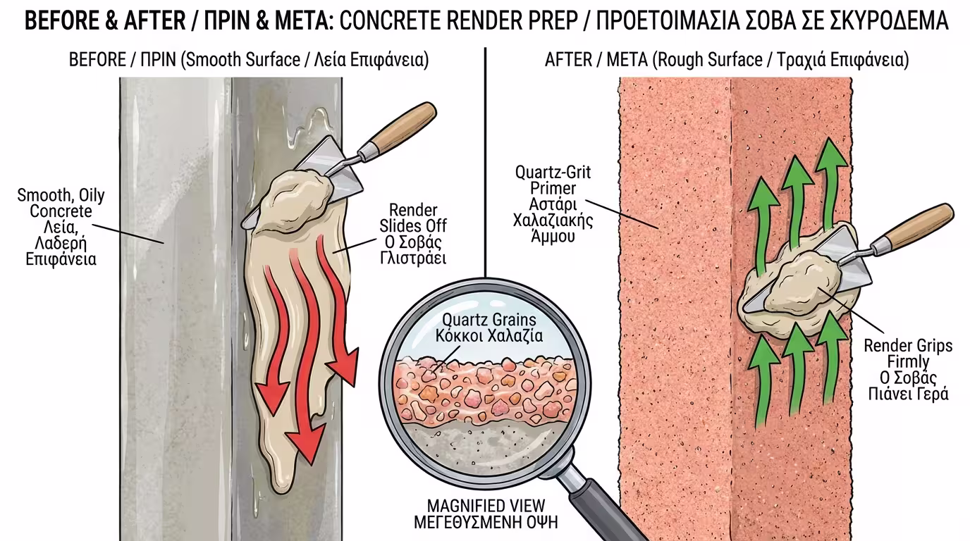 Χαλαζιακό αστάρι (Betokontakt) σε λεία κολώνα μπετόν