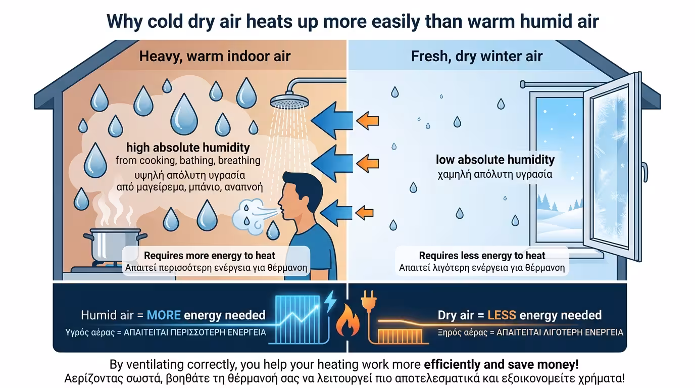 Ξηρός αέρας = λιγότερη ενέργεια θέρμανσης