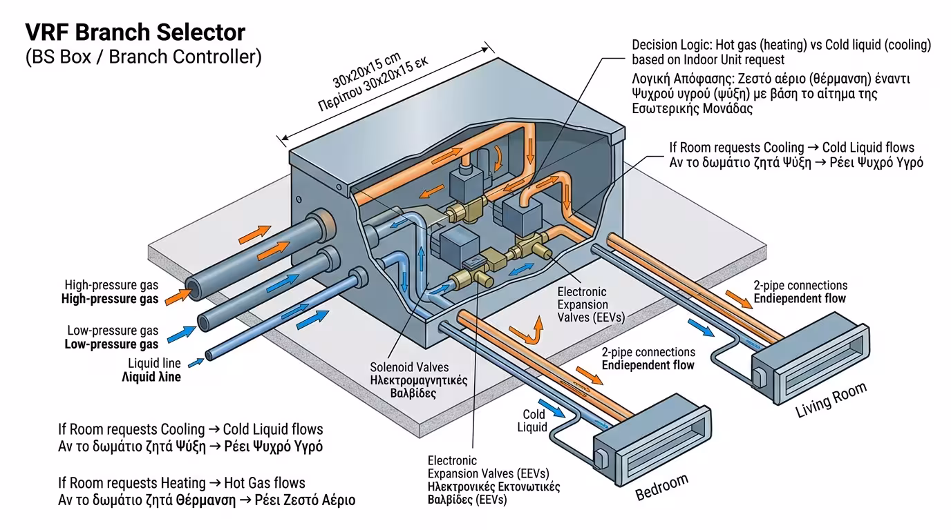 Branch Controller (BC/BS Box) - κουτί διανομής ψύξης και θέρμανσης σε VRF 3 σωλήνων