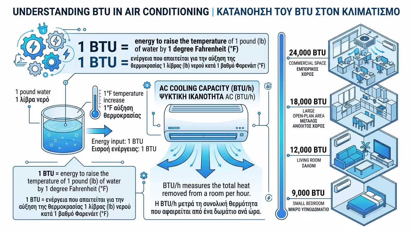 Μονάδα μέτρησης BTU - ικανότητα αφαίρεσης θερμότητας από τον χώρο ανά ώρα