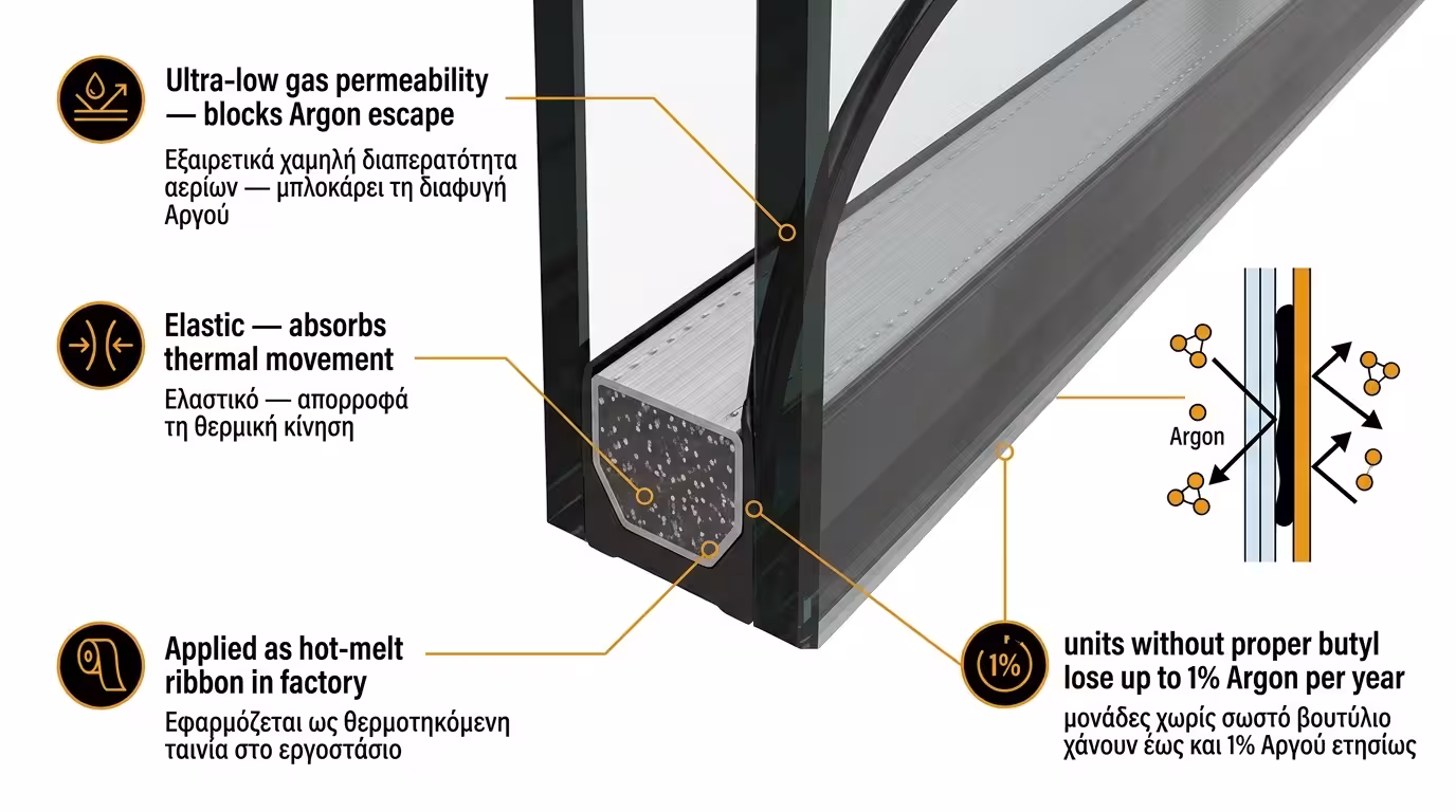Στιγμιότυπο εφαρμογής βουτυλίου - αποστάτης με κορδόνι PIB πριν τη συναρμολόγηση