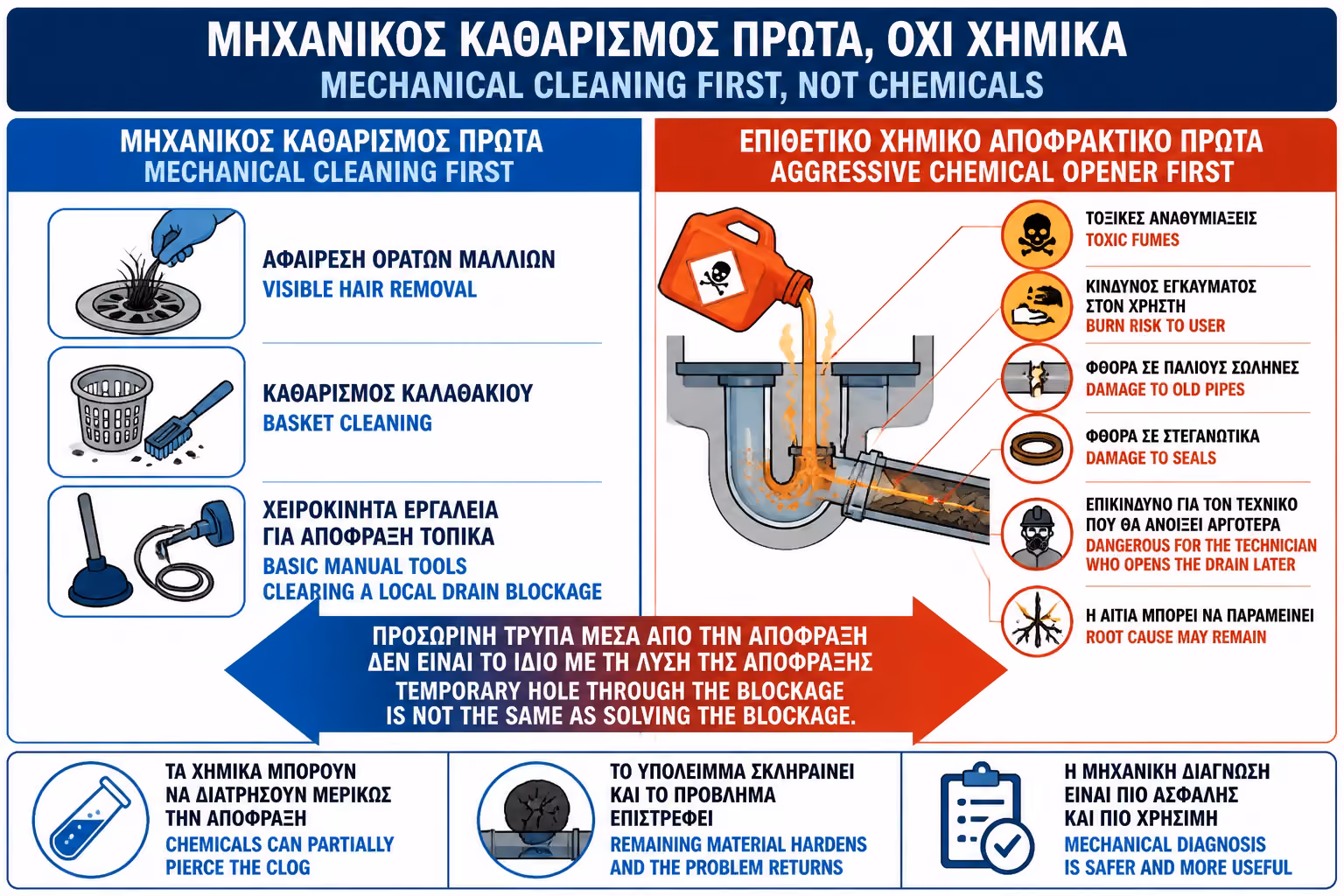 Εικονογράφηση για 8. Γιατί τα ισχυρά χημικά υγρά απόφραξης δεν είναι καλή πρώτη λύση