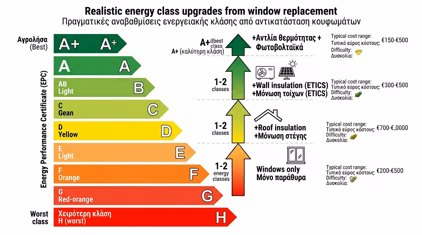 Αναβάθμιση ενεργειακής κλάσης - πριν και μετά την αλλαγή κουφωμάτων