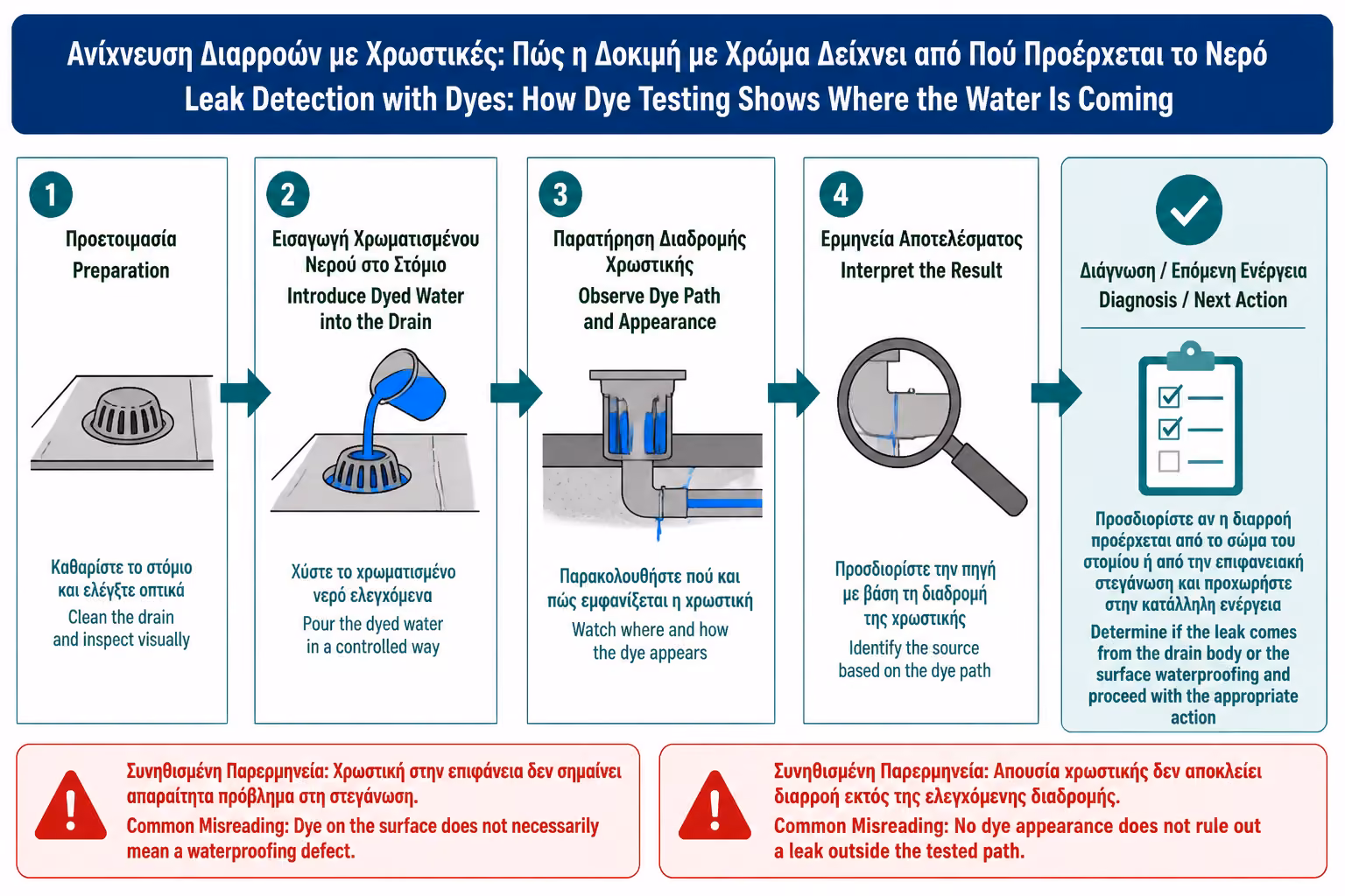 Εικονογράφηση για 5. Δοκιμή αποχέτευσης με χρωστική